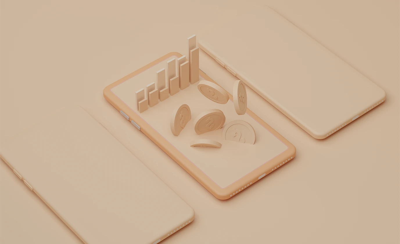 A product planning illustration with charts across three mobile frames