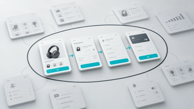 An MVP plan with a core purchase journey in scope and secondary feature cards outside it