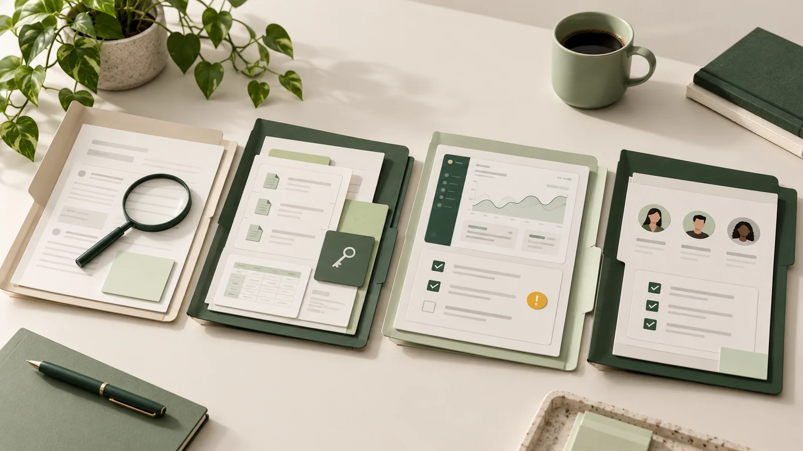 Four project folders representing research, data access, pilot evaluation and team readiness for fintech AI implementation.
