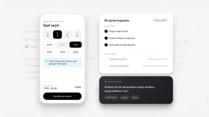An appointment booking flow and MVP scope plan separating first-release features from deferred work