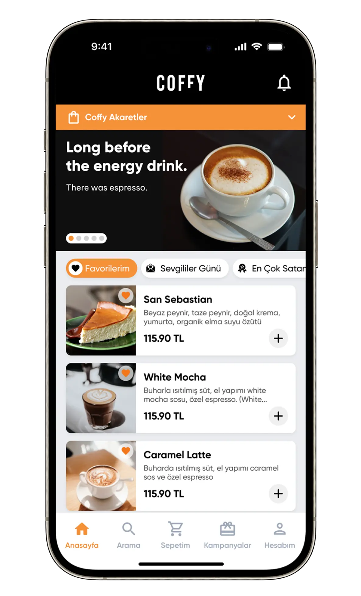 Coffy basket and checkout flow screen 1