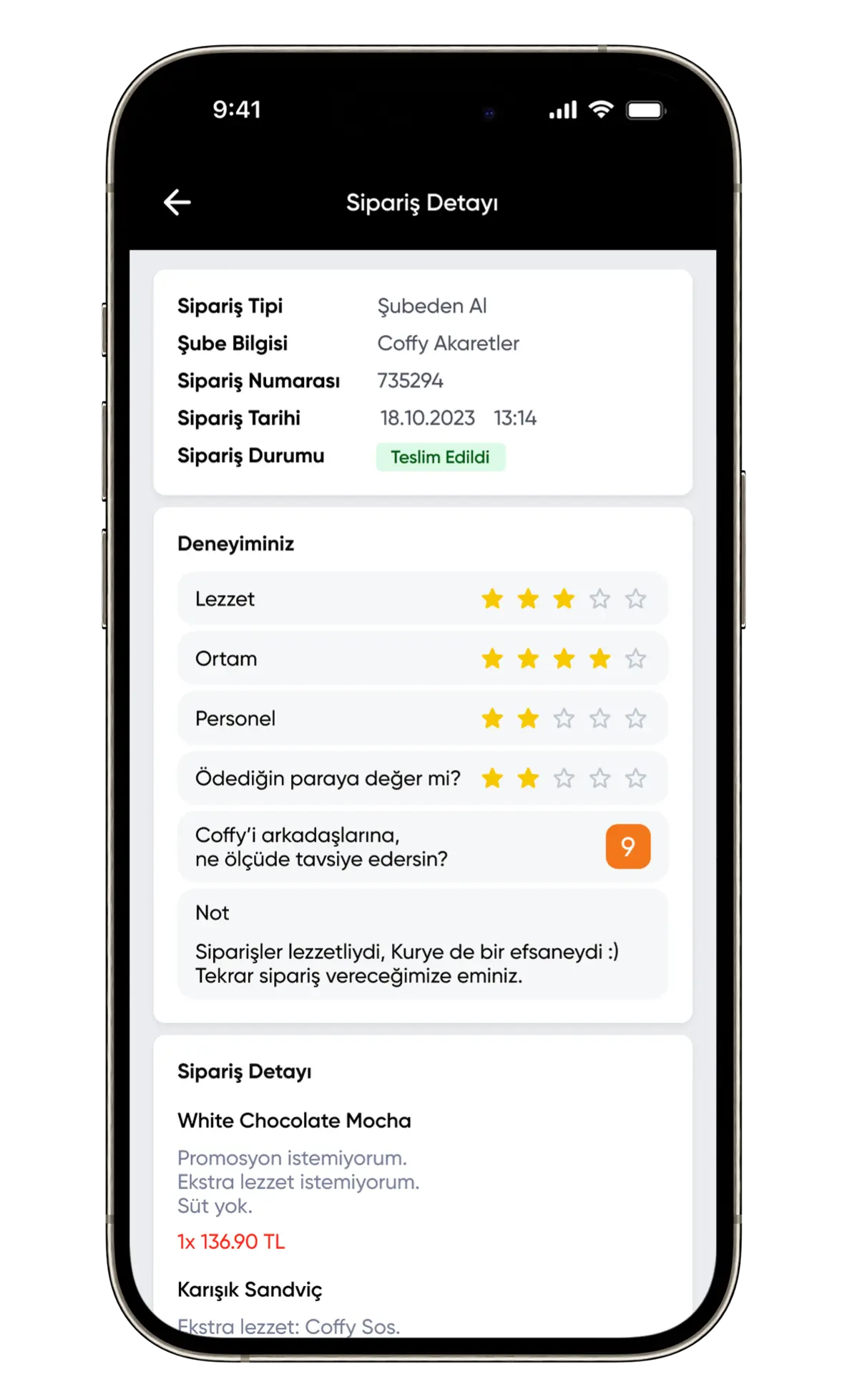 Coffy basket and checkout flow screen 5