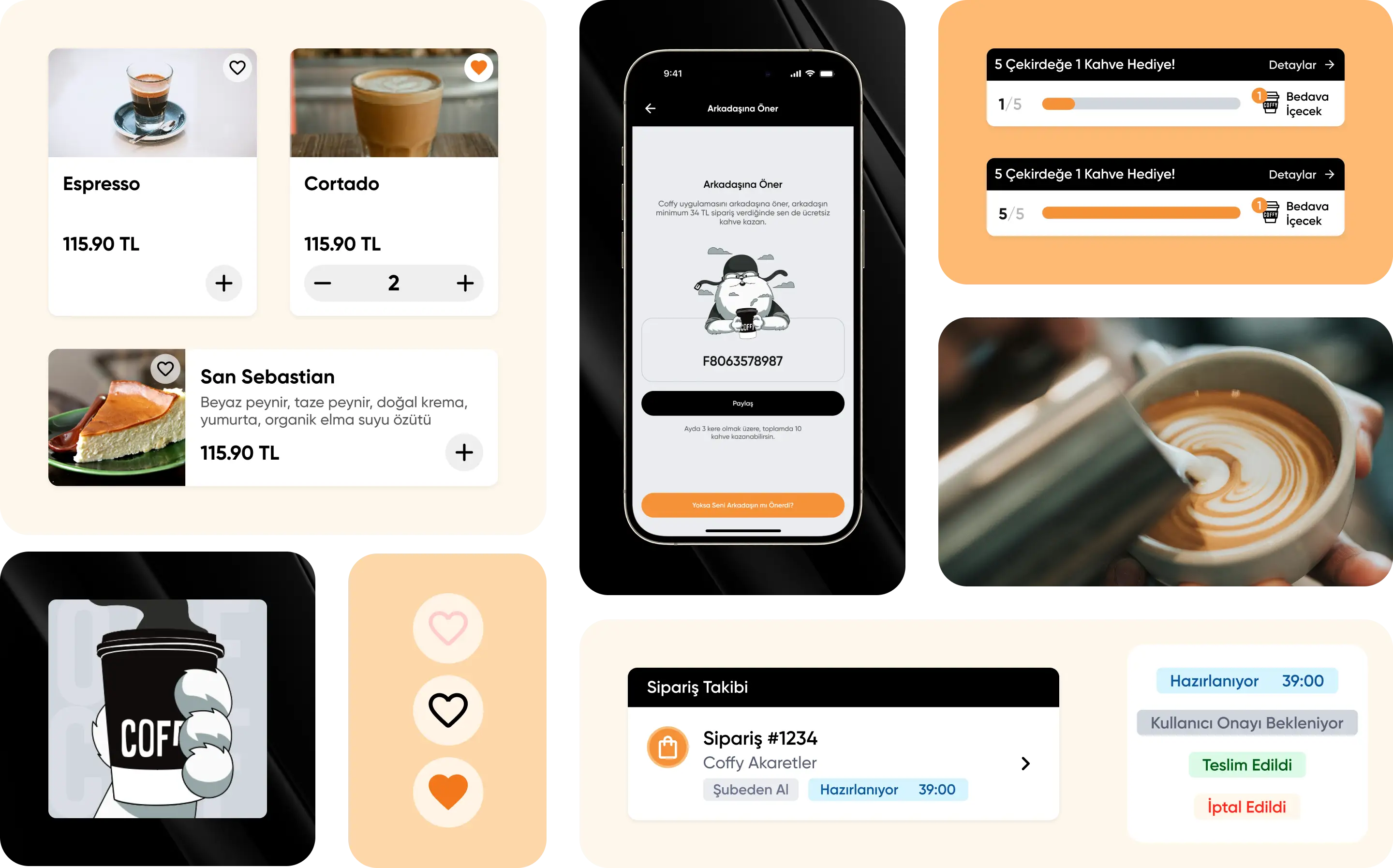 Coffy mobile app redesign project screens