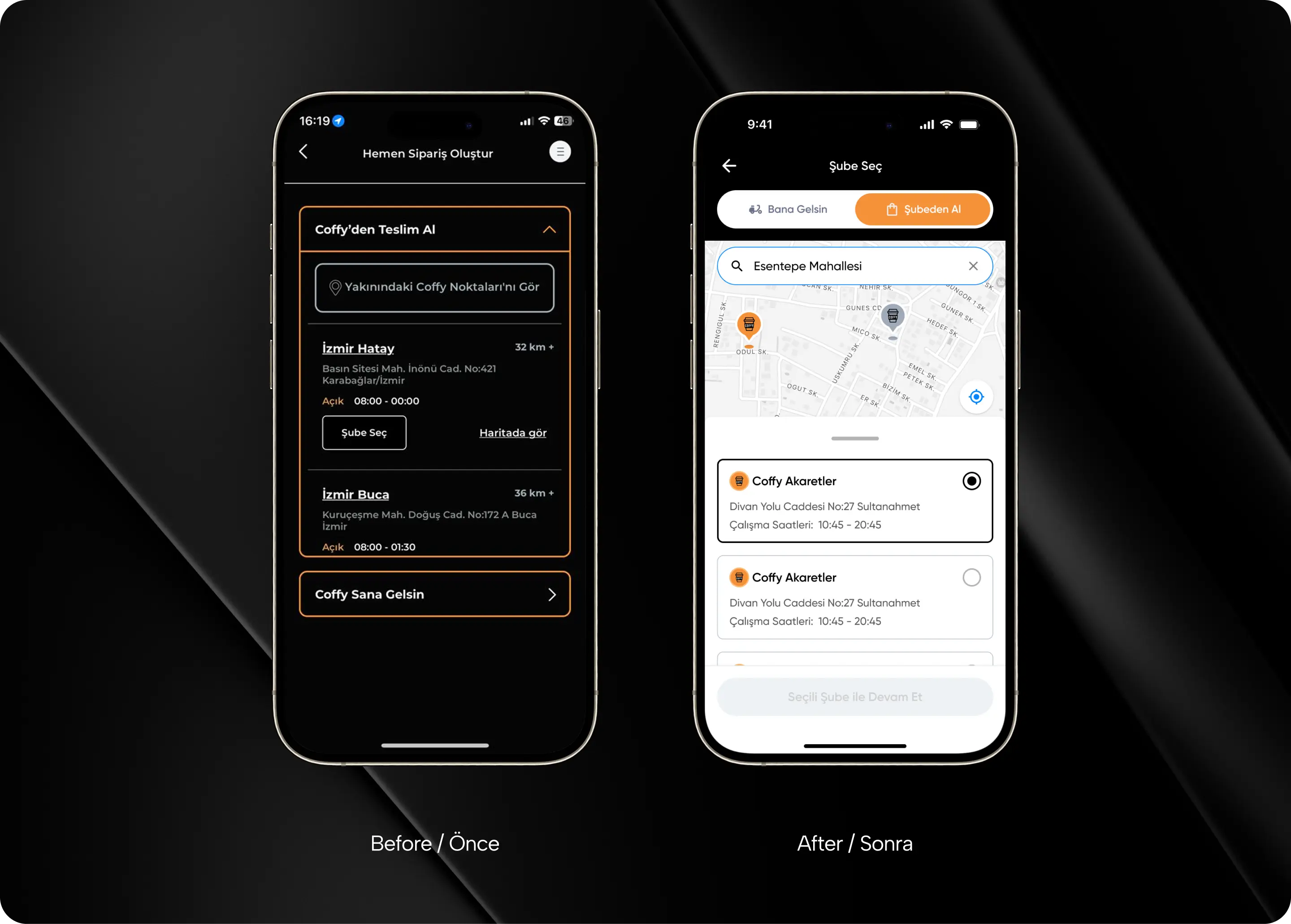Coffy mobile app support screen design