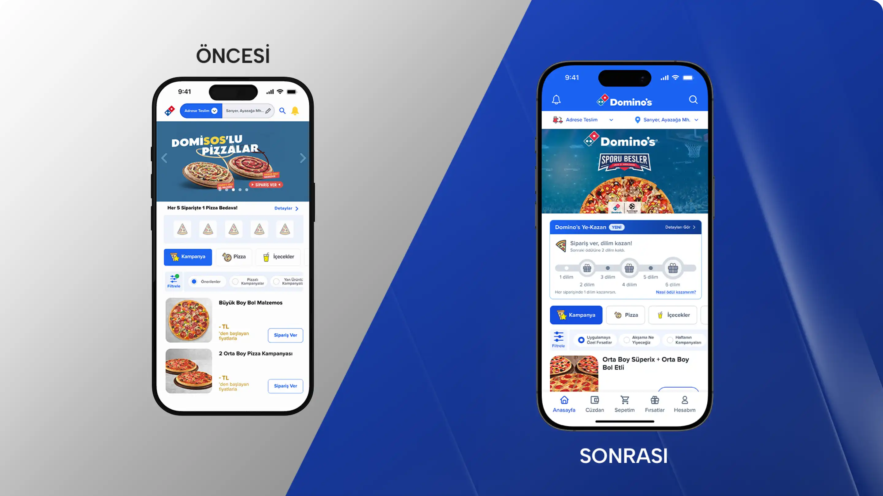 Domino's Ye-Kazan kullanıcı yolculuğu ekran tasarımı