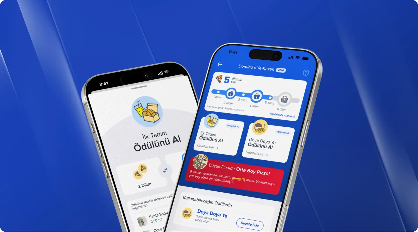 Domino's Ye-Kazan sadakat programı mobil uygulama ekranları