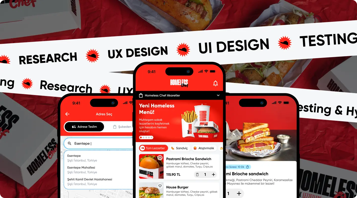 Homeless Chef food ordering app screens